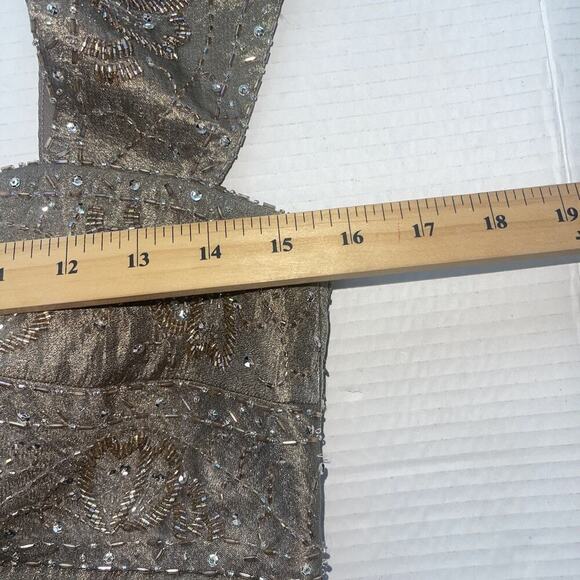 Ignite Evenings Sz 6 Mermaid Sequined Layered Dress Taupe Beaded Mini Gold FLAW - Picture 6 of 14